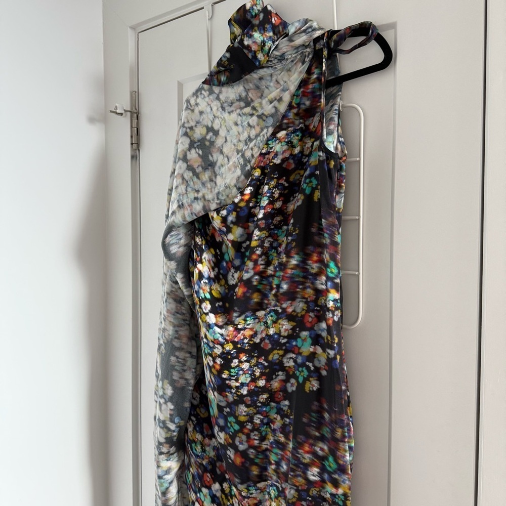 Halston abstract print one shoulder silk kaftan maxi dress - 6 (Medium) - Picture 5 of 7